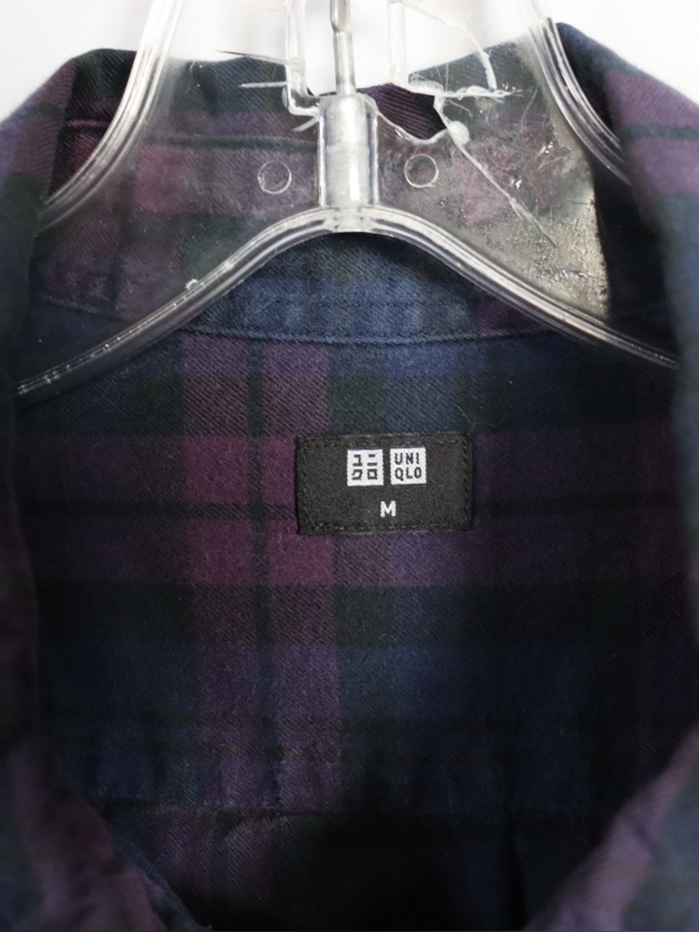 Uniqlo Plaid Button Up Shirt Men’s Medium Purple Blue Casual Flannel Style - Picture 5 of 8